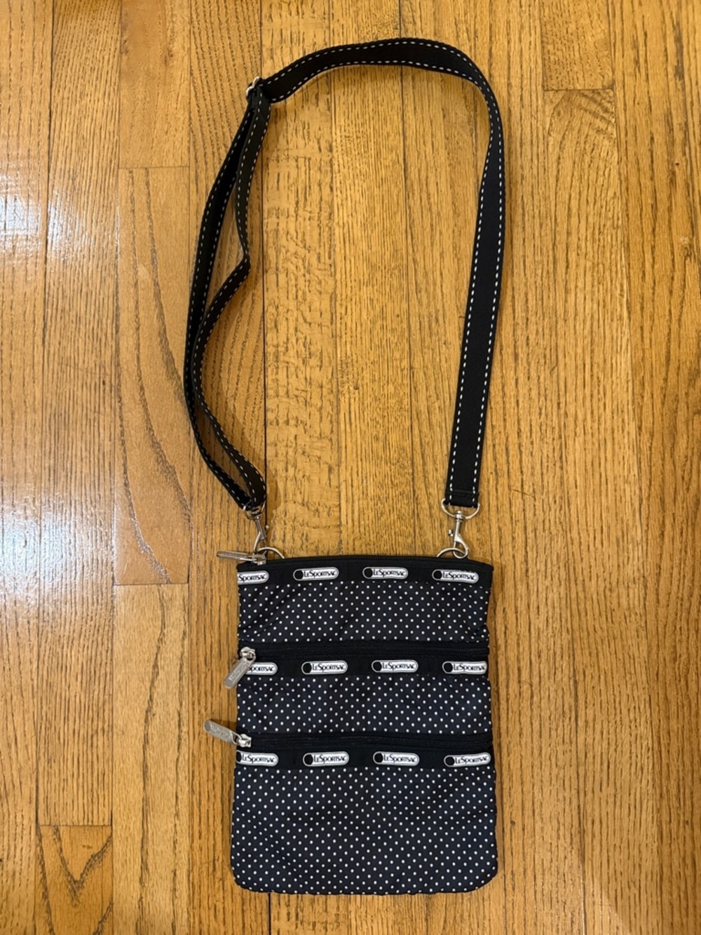 LeSportsac Black White Polka Dot Crossbody Bag Nylon Y2K